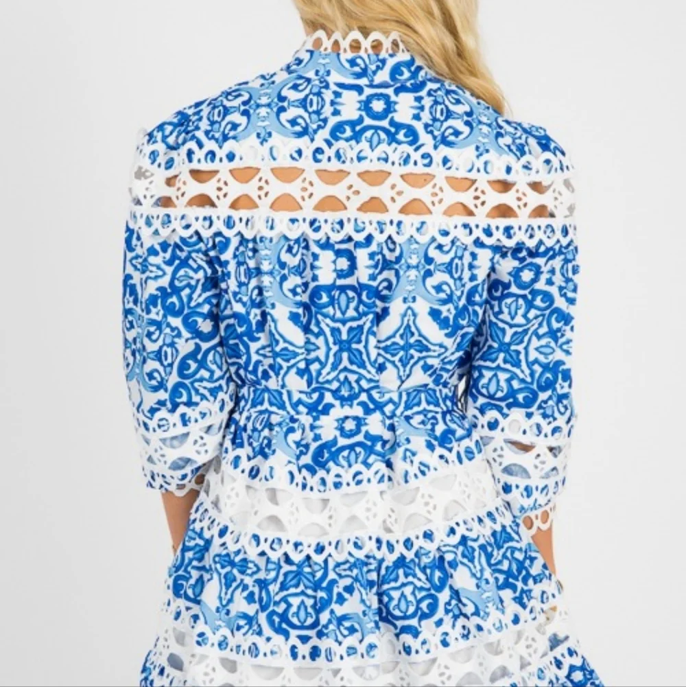 Blue and White Lace Dress - Picture 3 of 4